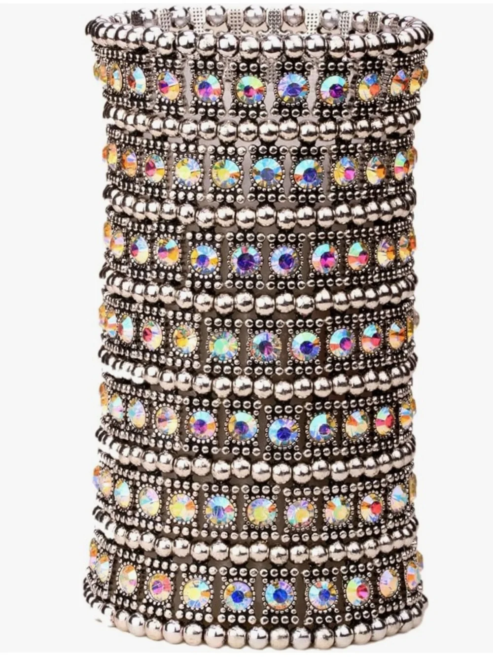 Silver Multi-Row Crystal Cuff Bracelet - Silver Sparkle